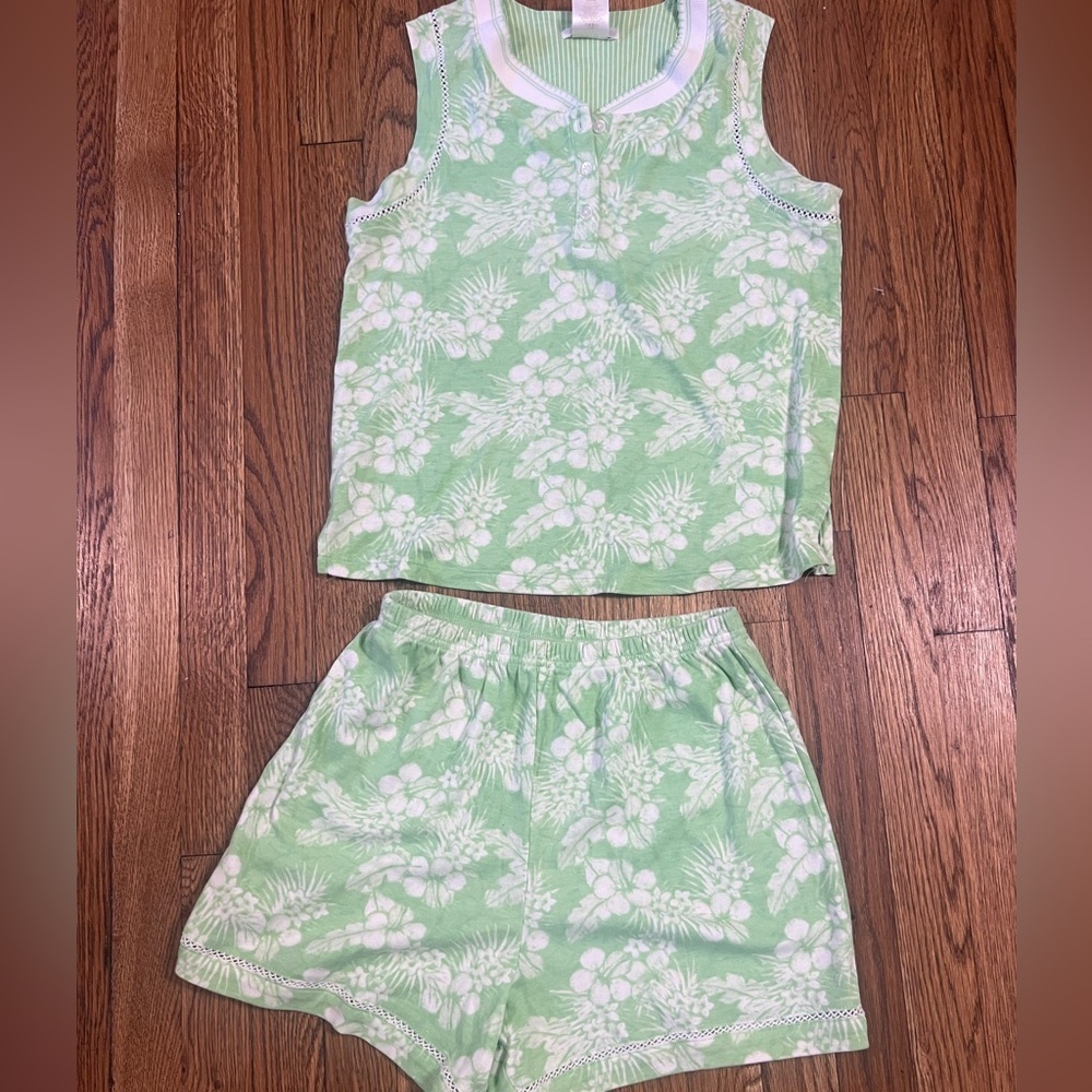 Secret Treasures Green and White Camouflage Pajama Set